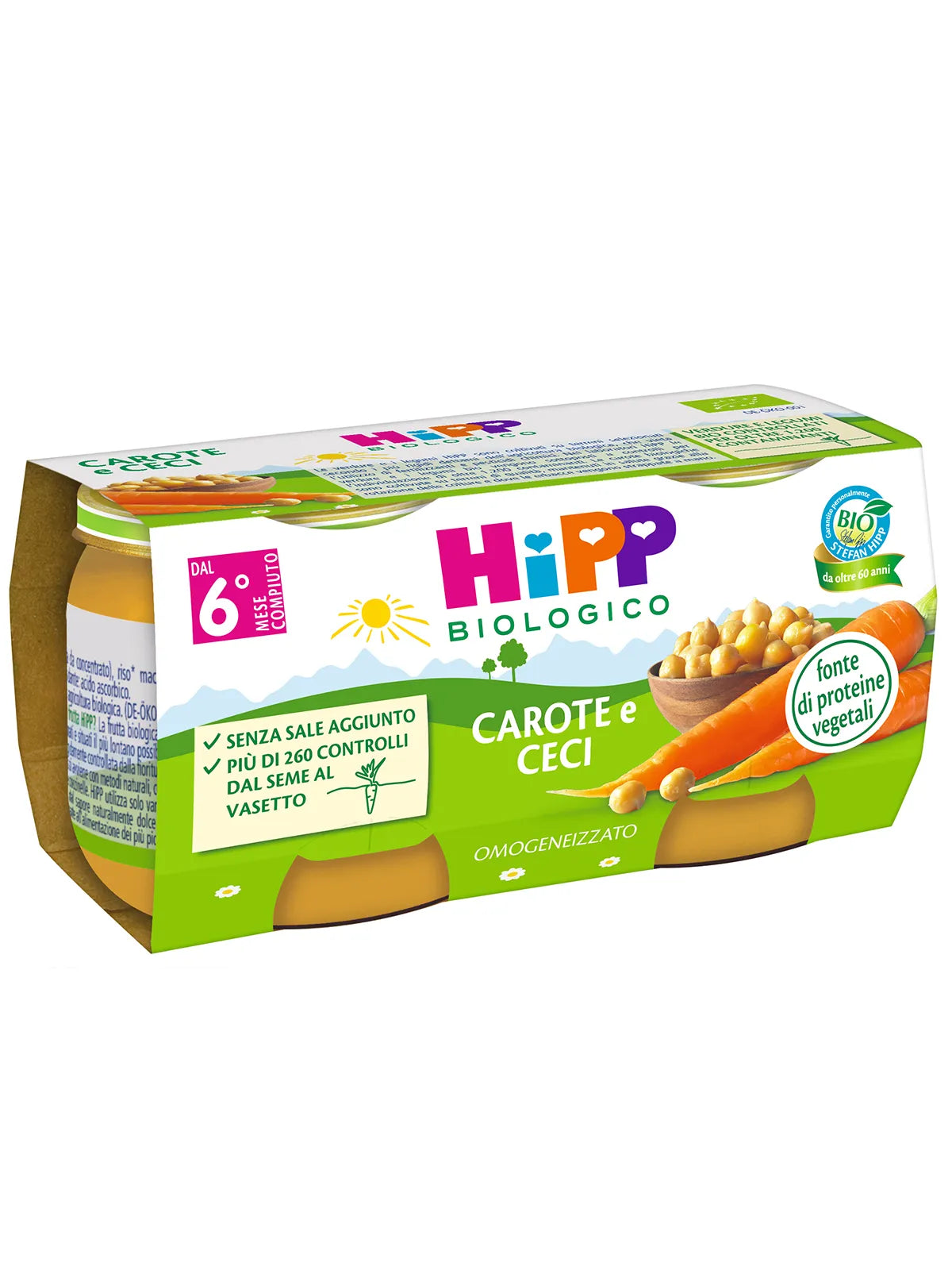 Hipp Omogeneizzato Biologico Carote e Ceci 2x80g
