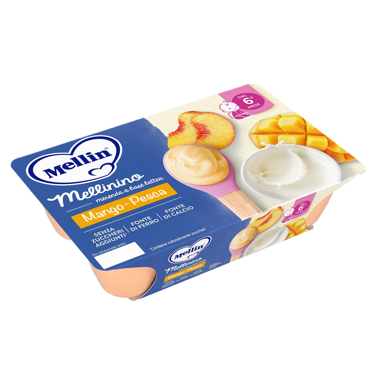 Mellin Mellinino Mango Pesca, merenda a base lattea 6x55g