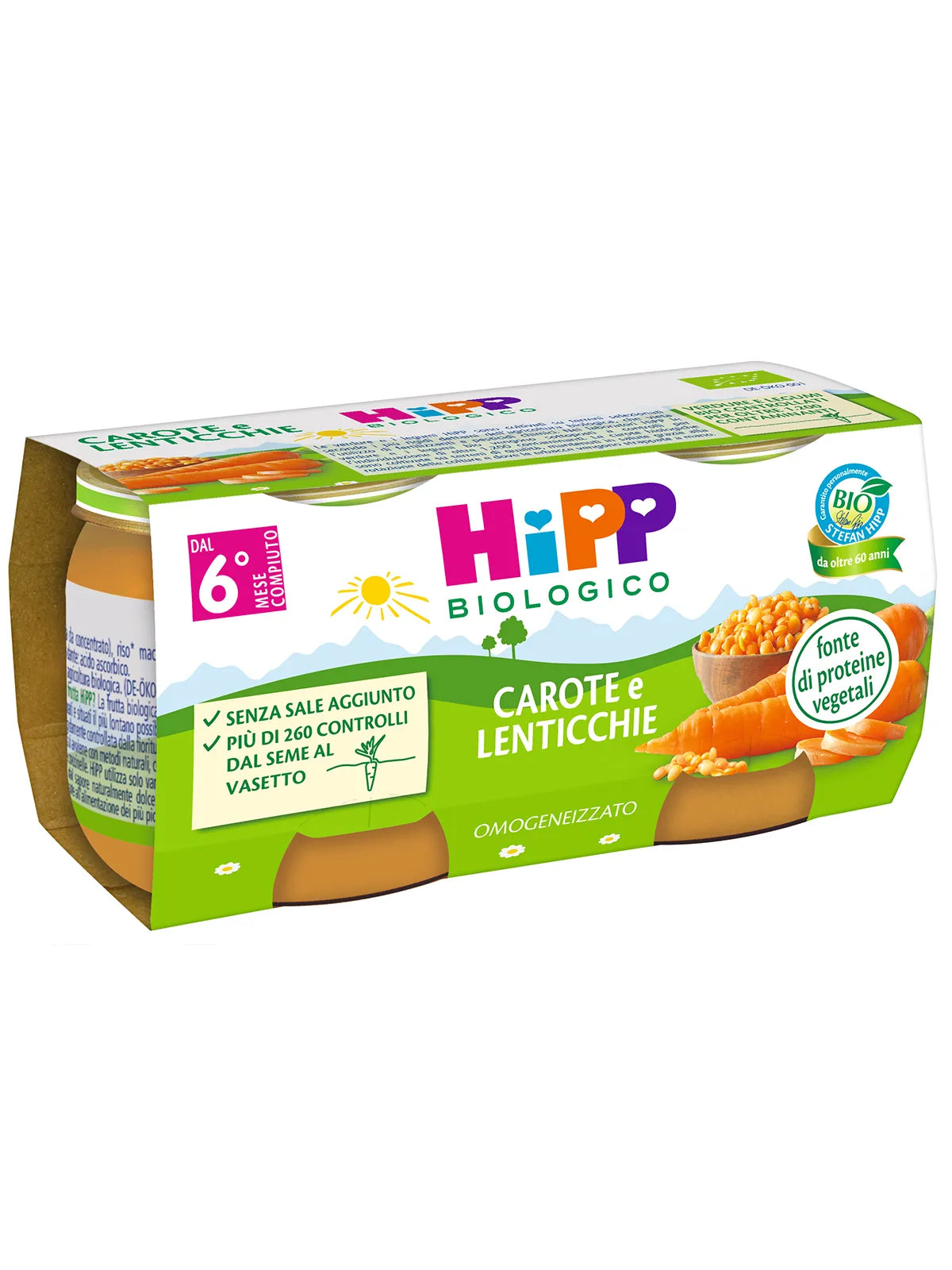 Hipp Omogeneizzato Biologico Carote e Lenticchie 2x80g