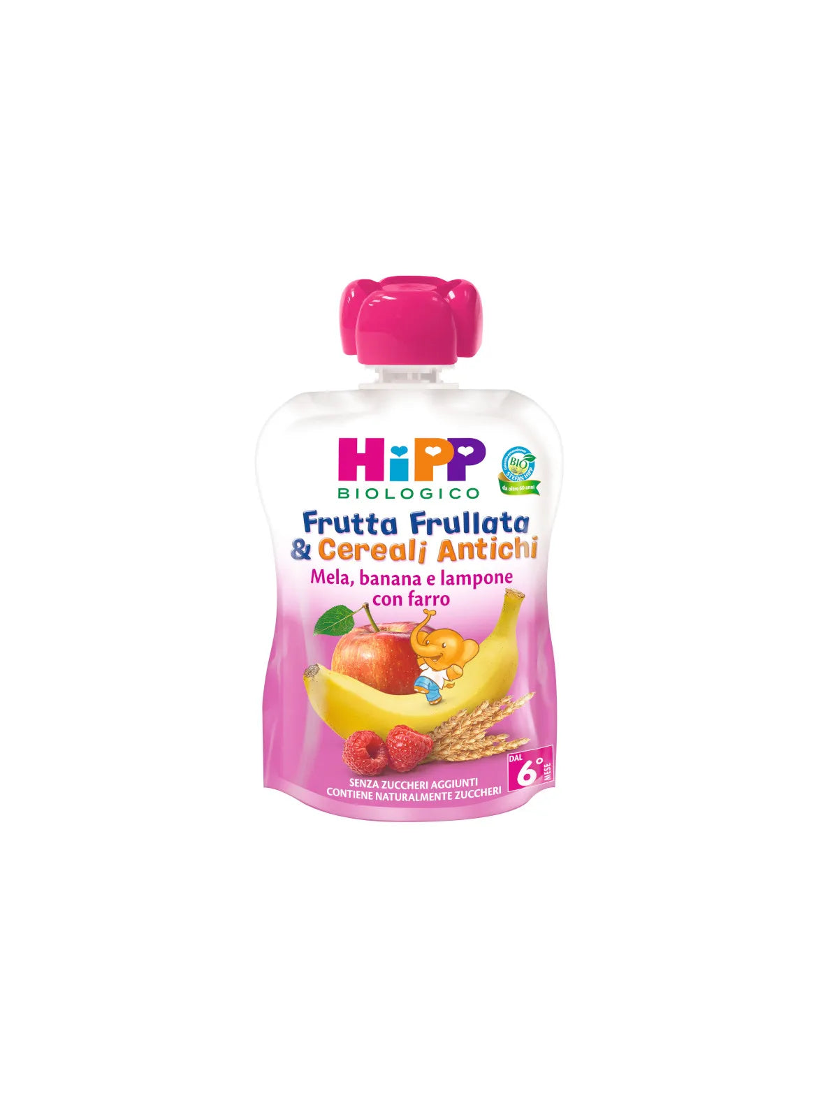 Hipp Frutta Frullata & Cereali  Mela, Banana e Lampone con Farro 90gr