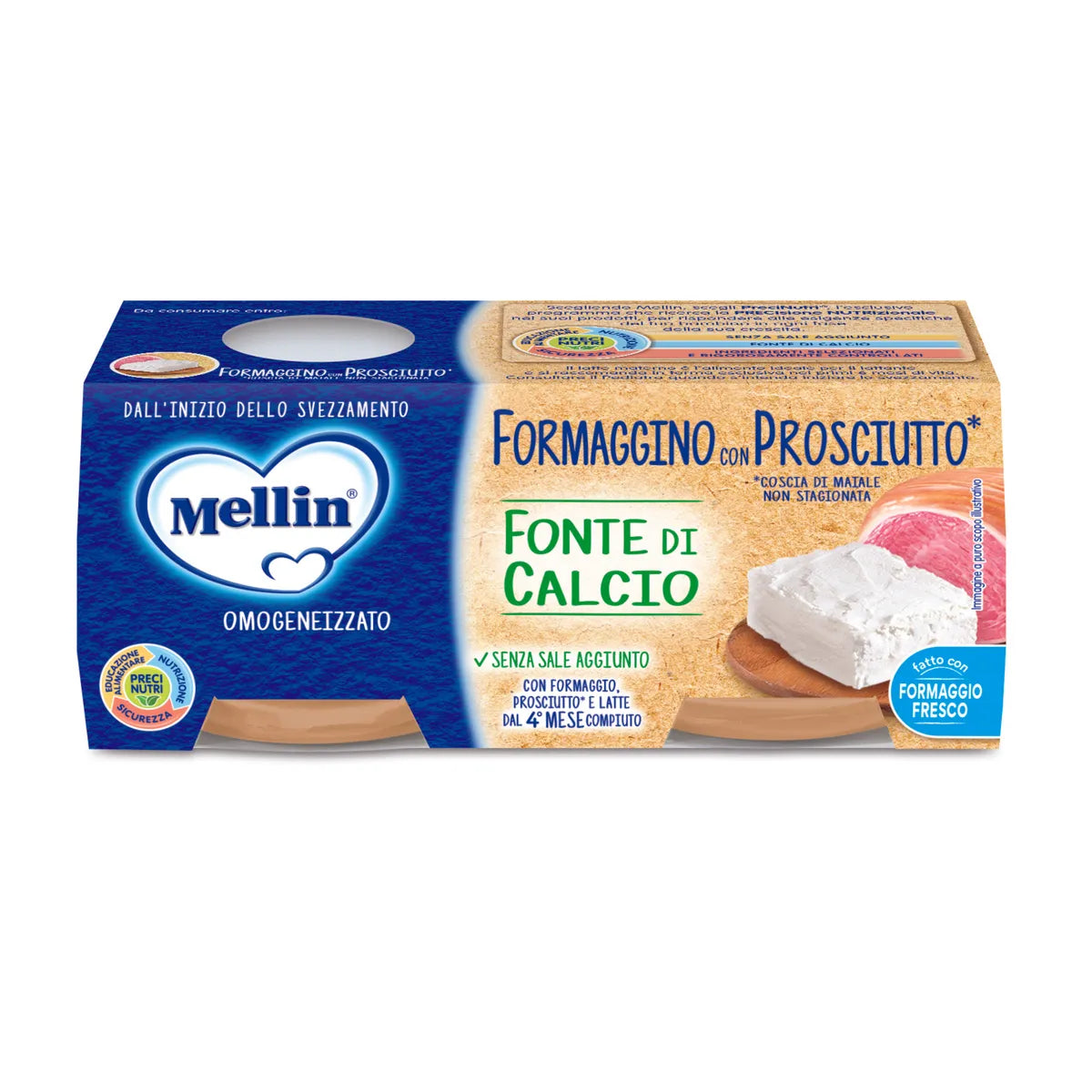Mellin Omogeneizzato Formaggino con Prosciutto 2x80 gr