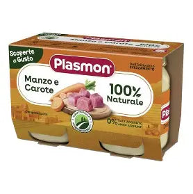 Plasmon Omogeneizzato Scoperte Di Gusto Manzo e Carote, Confezioni da 2x120g
